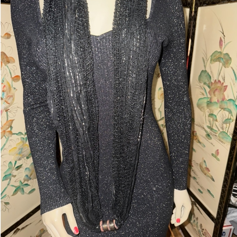 Nine West Black Shimmer Infinity Scarf with Metal Ring Detail
